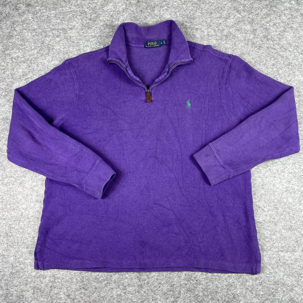 Polo Ralph Lauren Sweater Mens L Purple Ribbed Mock Neck Preppy 1/4 Zip Pullover